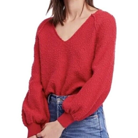 Free People Sweaters - Free People Sz S Found My Friend Textured Sweater Red Balloon Sleeve